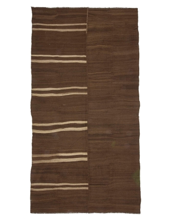 Brown Natural Vintage Turkish Wool Kilim Rug