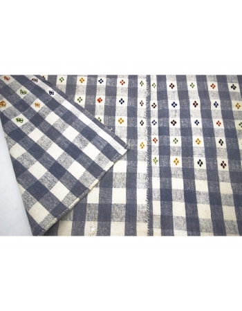 White & Stone Blue Vintage Cotton Kilim Rug