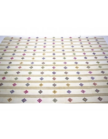 Vintage Embroidered Decorative Turkish Adana Kilim Rug