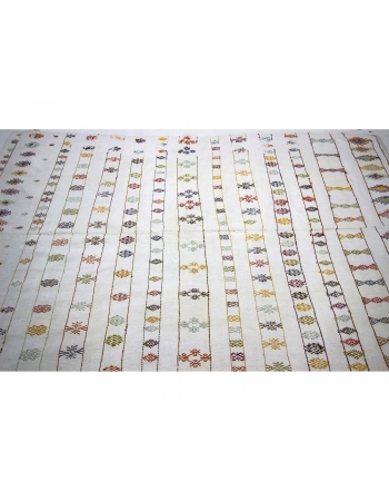 Vintage White Embroidered Turkish Cotton Kilim