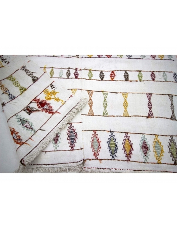 Vintage White Embroidered Turkish Cotton Kilim