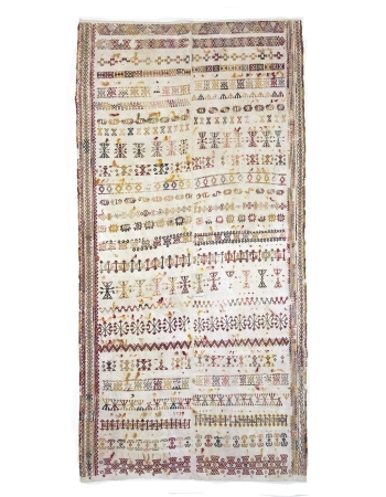 Decorative Vintage Embroidered Turkish Cotton Kilim Rug