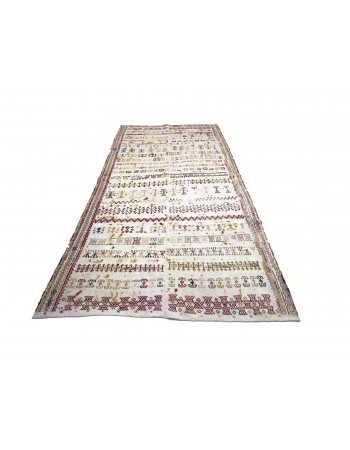 Decorative Vintage Embroidered Turkish Cotton Kilim Rug