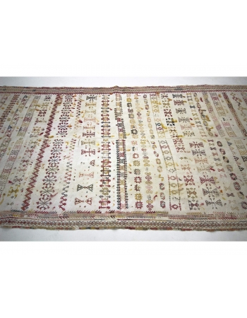 Decorative Vintage Embroidered Turkish Cotton Kilim Rug