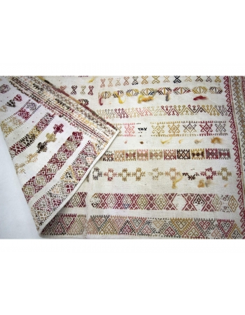 Decorative Vintage Embroidered Turkish Cotton Kilim Rug