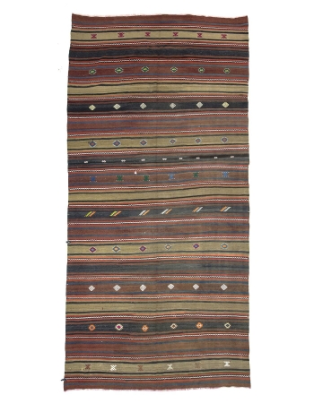 Striped Vintage Turkish Wool Kilim Rug