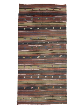 Striped Vintage Turkish Wool Kilim Rug