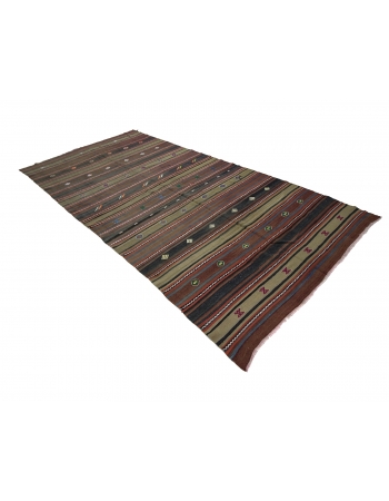 Striped Vintage Turkish Wool Kilim Rug