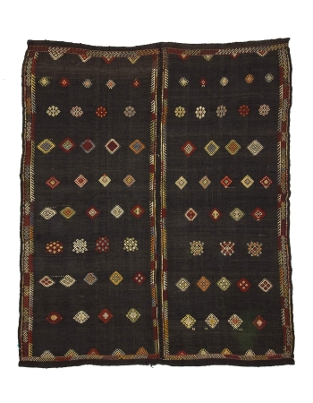 Embroidered Vintage Goat Hair Kilim Rug