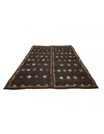 Embroidered Vintage Goat Hair Kilim Rug