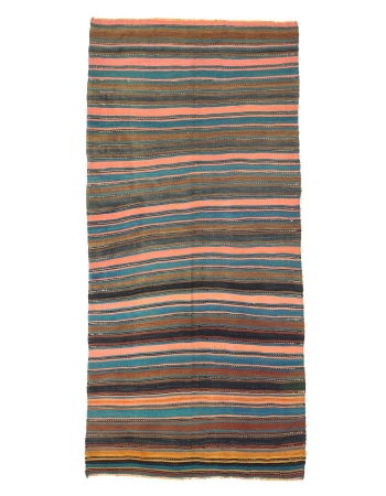 Striped Vintage Turkish Denizli Kilim Rug