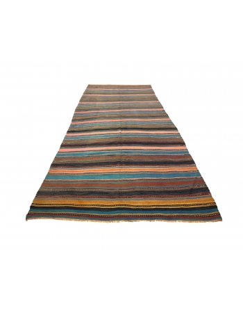 Striped Vintage Turkish Denizli Kilim Rug