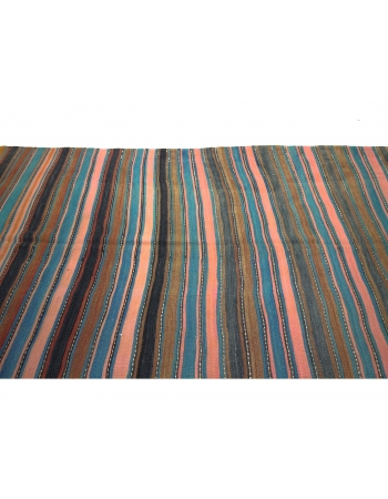 Striped Vintage Turkish Denizli Kilim Rug