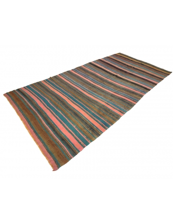 Striped Vintage Turkish Denizli Kilim Rug