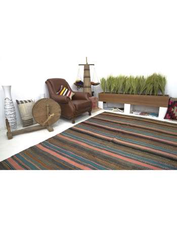 Striped Vintage Turkish Denizli Kilim Rug