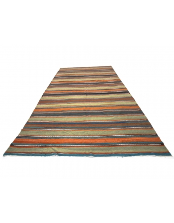 Large Vintage Striped Turkish Kilim Rug