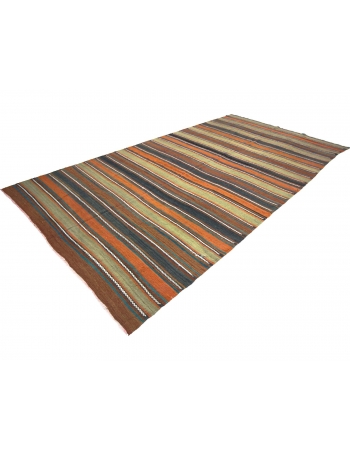 Large Vintage Striped Turkish Kilim Rug