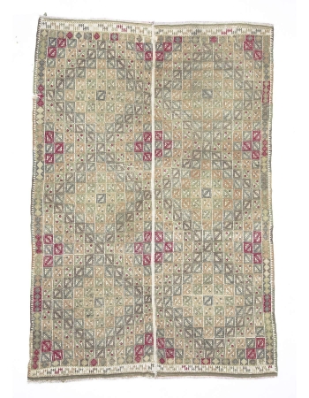 Vintage Washed Out Embroidered Kilim Rug