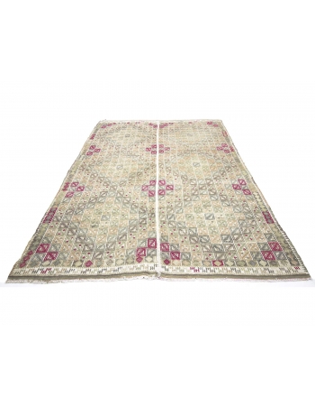 Vintage Washed Out Embroidered Kilim Rug