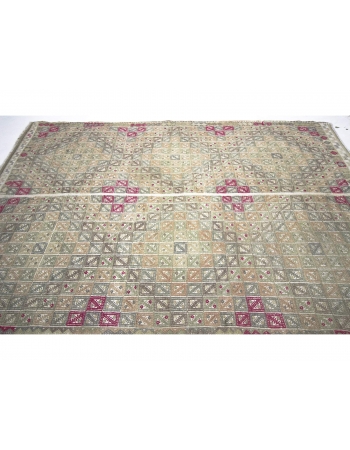 Vintage Washed Out Embroidered Kilim Rug