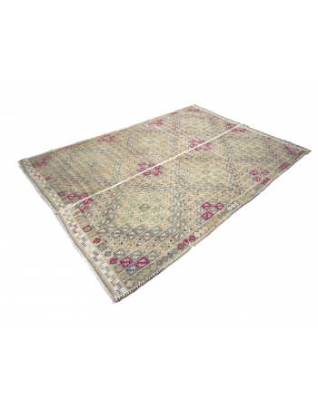 Vintage Washed Out Embroidered Kilim Rug