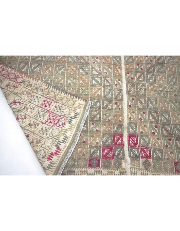 Vintage Washed Out Embroidered Kilim Rug