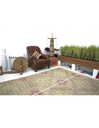 Vintage Washed Out Embroidered Kilim Rug