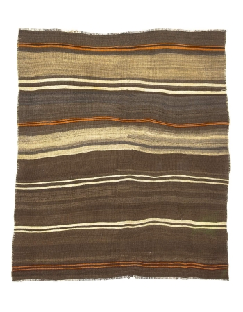 Natural Brown Vintage Kars Kilim Rug