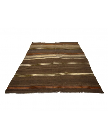 Natural Brown Vintage Kars Kilim Rug