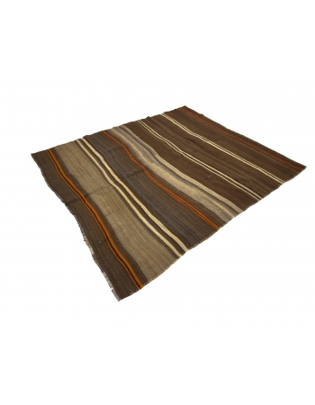 Natural Brown Vintage Kars Kilim Rug