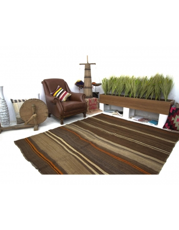 Natural Brown Vintage Kars Kilim Rug