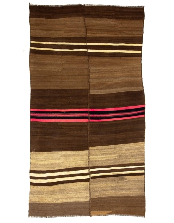 Brown & Pink Striped Vintage Kilim Rug