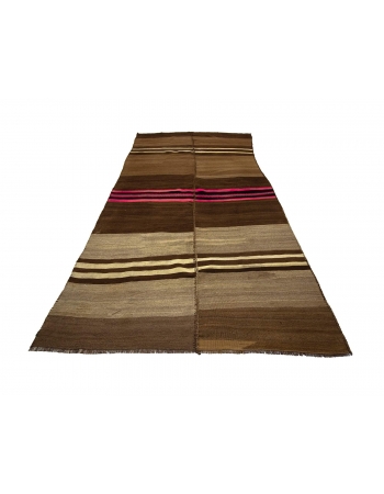 Brown & Pink Striped Vintage Kilim Rug