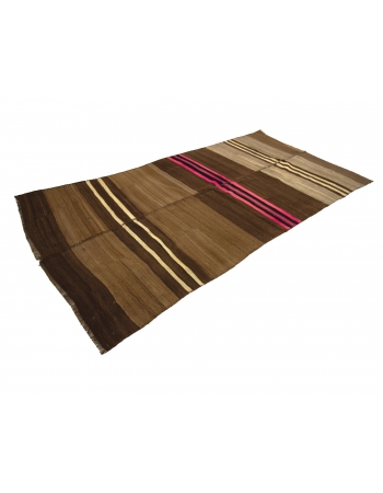 Brown & Pink Striped Vintage Kilim Rug