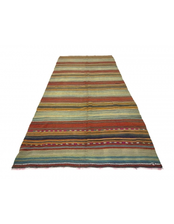 Vintage Striped Turkish Kilim Rug