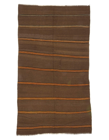 Brown & Orange Striped Vintage Wool Kilim Rug