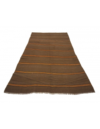 Brown & Orange Striped Vintage Wool Kilim Rug