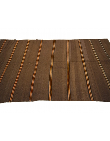 Brown & Orange Striped Vintage Wool Kilim Rug