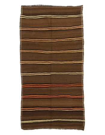 Striped Vintage Brown Turkish Kilim Rug