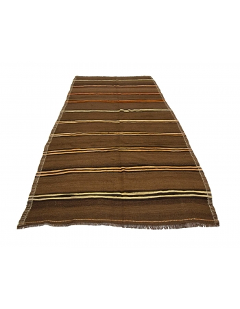 Striped Vintage Brown Turkish Kilim Rug