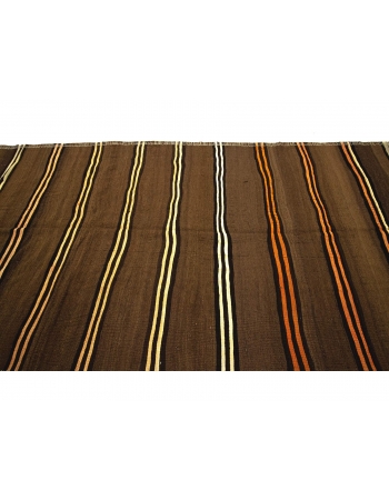 Striped Vintage Brown Turkish Kilim Rug