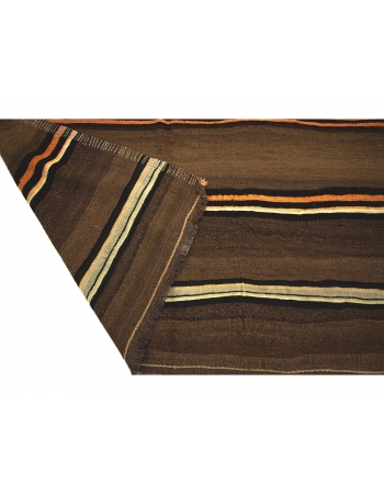 Striped Vintage Brown Turkish Kilim Rug