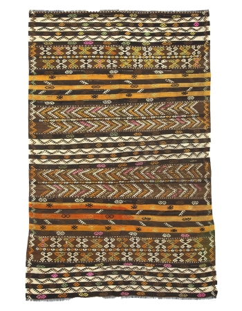 Embroidered Unique Vintage Kilim Rug