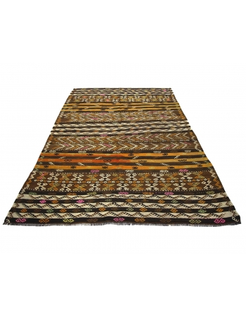 Embroidered Unique Vintage Kilim Rug