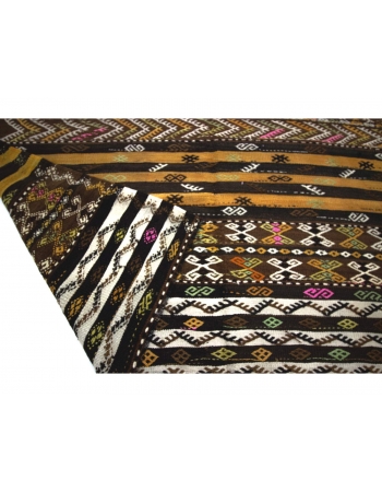 Embroidered Unique Vintage Kilim Rug