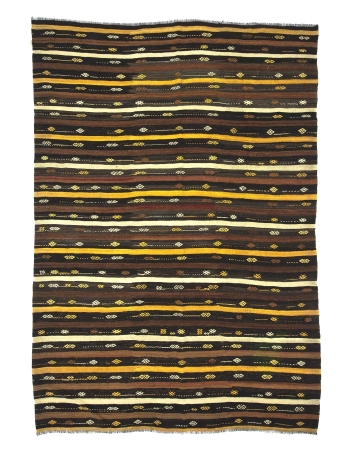 Striped Vintage Embroidered Kars Kilim Rug