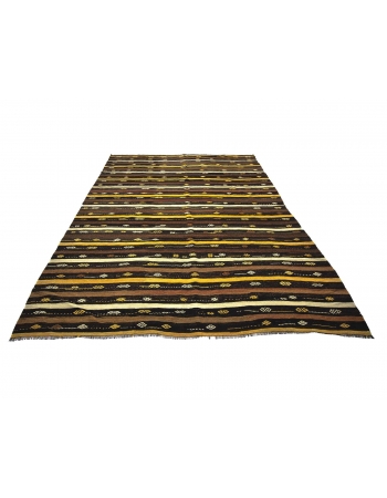 Striped Vintage Embroidered Kars Kilim Rug