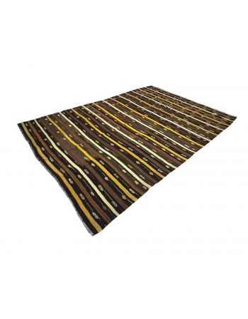 Striped Vintage Embroidered Kars Kilim Rug