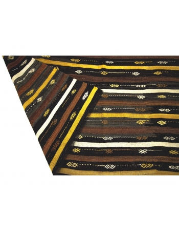 Striped Vintage Embroidered Kars Kilim Rug