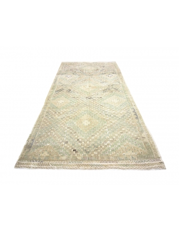 Washed Out Embroidered Cotton Kilim Rug